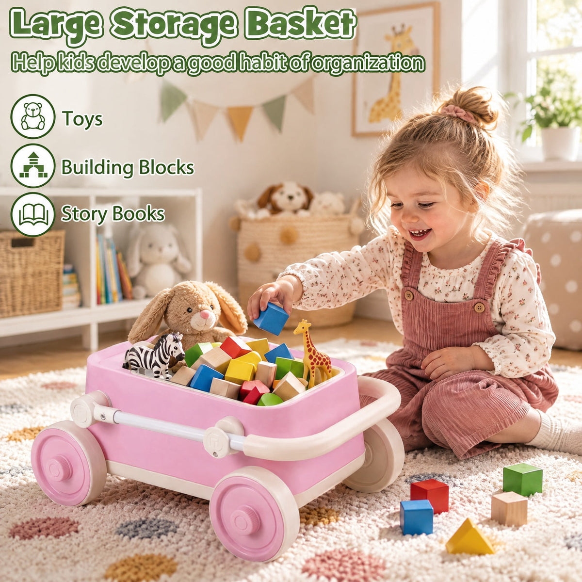 Airfind Child Push Walker with Wheels and Foldable Handlebar and Storage Basket, Pp, Model TQ10527PI with PP Metal Construction, Unspecified