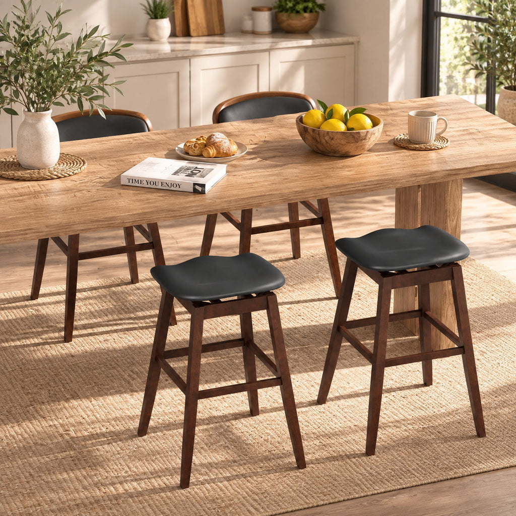 Airfind Swivel Bar Stools Set of 2 with Padded Contoured Seat and Footrest-Black and Brown, 310 lbs Capacity, Rubber Wood MDF PVC Leather Sponge Frame