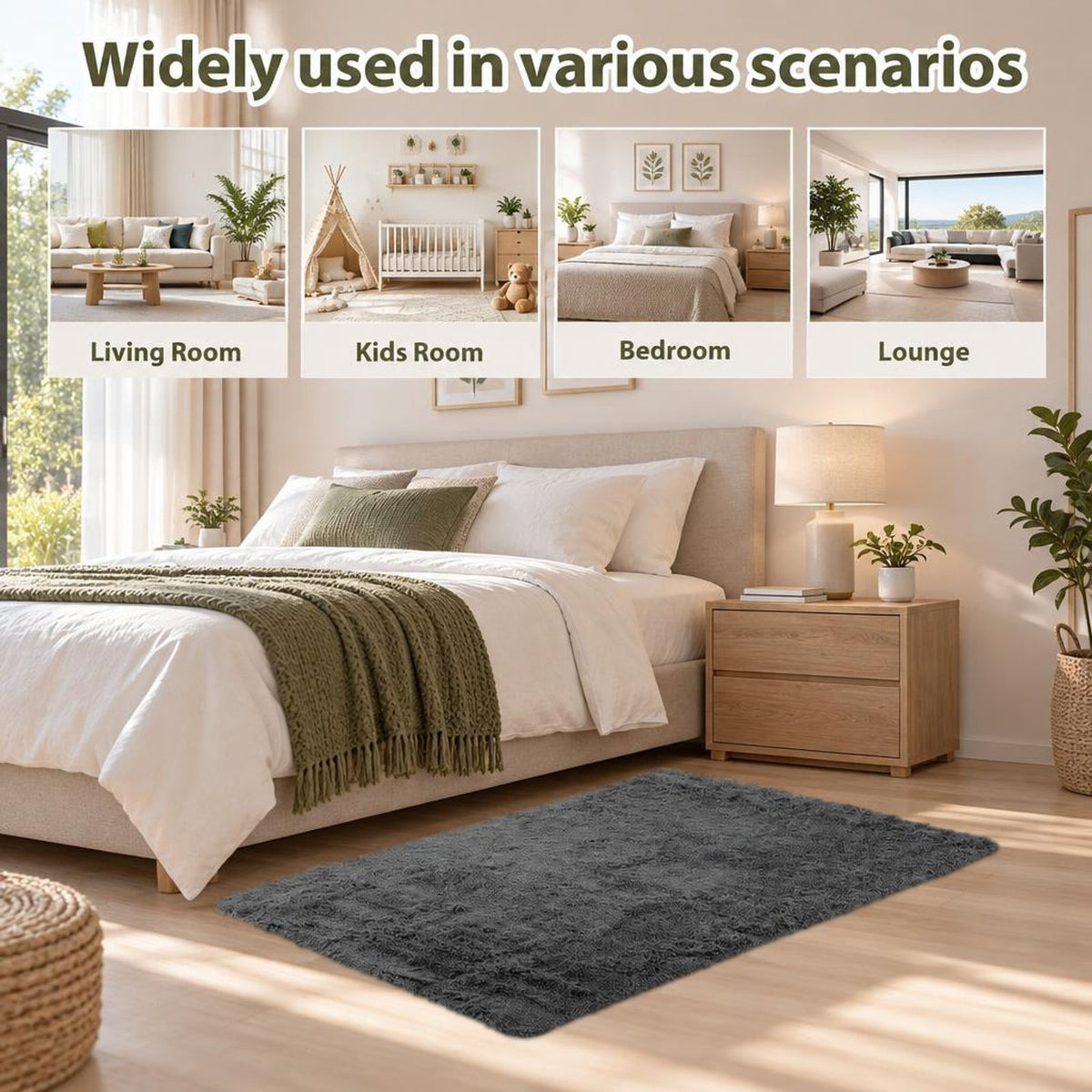 Airfind 4x6 Feet Modern Soft Shag Rug with Non-slip Grip Dots, Polyester Sponge, 4 FT X 6 FT for Convenient Everyday Use, Gray