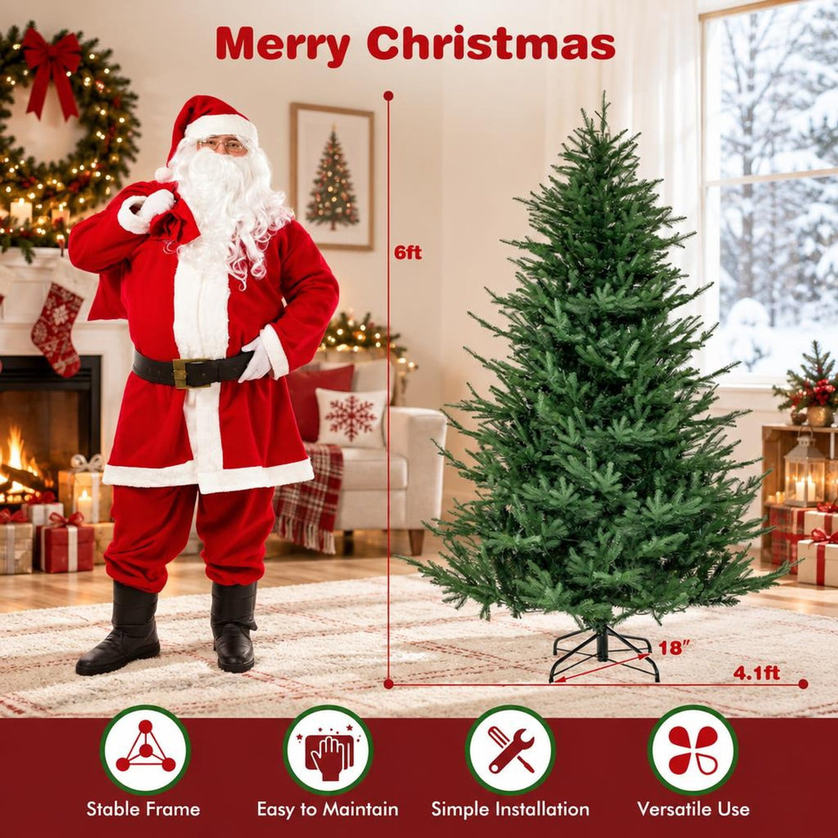 Airfind Pre-lit Christmas Tree with 280 Warm White LED Lights and 8 Lighting Modes-6ft, White, the 3-section design easy to install and store