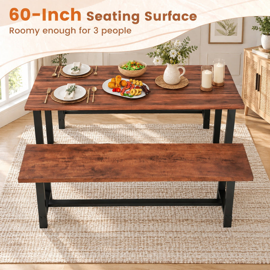 Airfind 60 Inch Dining Bench 3 Person Entryway Shoe Bench with Metal Frame-60 inches, 440 lbs Capacity, MDF Metal Frame, Walnut