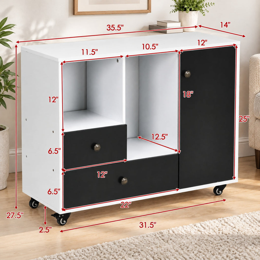 Airfind Lateral Mobile Filing Cabinet with 2 Drawers, Engineered wood Frame, 35.5in x 14in x 27.5in(L x W x H) Big drawer Footprint, Black