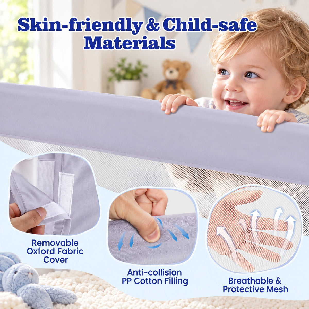 Airfind Foldable Bed Rail Swing Down Baby Bed Guard Rail, Metal Oxford Cloth PP Cotton Frame, 47 x 17 x 15.5（L x H x W） Footprint, White