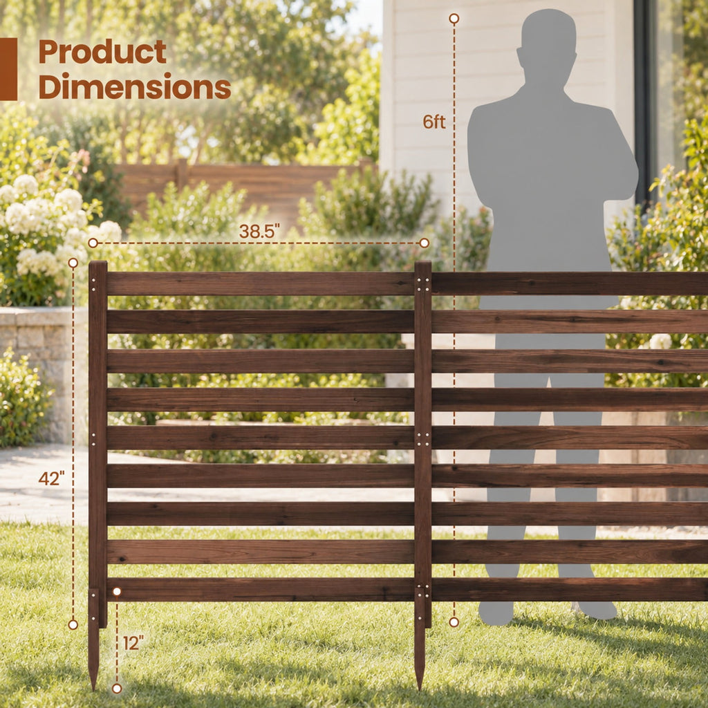 Airfind 2-Panel Wooden Outdoor Privacy Fence with Ground Stakes, Fir Wood Frame, Brown, Product Dimensions of Each Screen 38.5 Inch