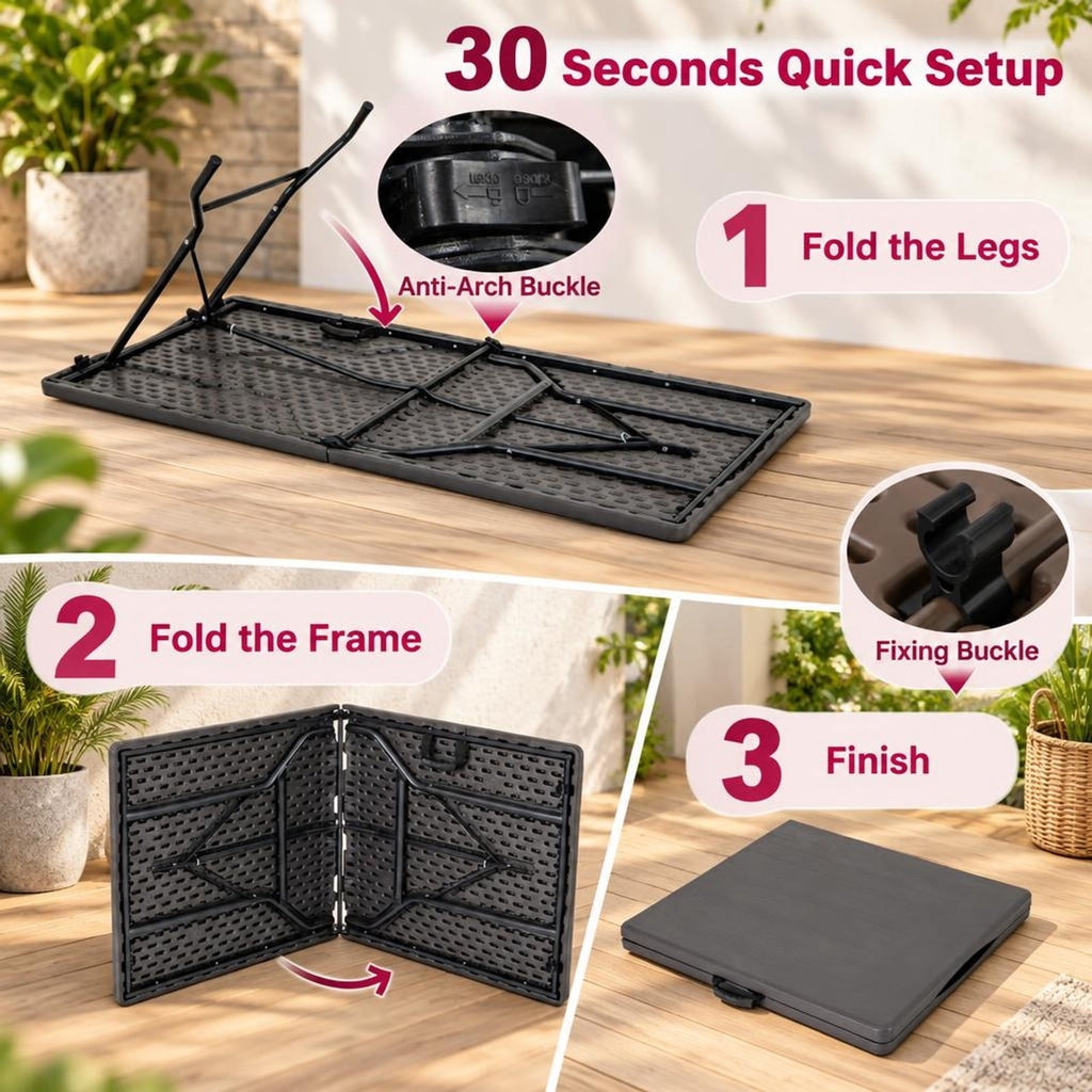 Airfind 5FT Folding Picnic Table with Wood Grain HDPE Tabletop and Non-slip Foot Pads, 400 lbs Capacity, HDPE Metal Frame, Black