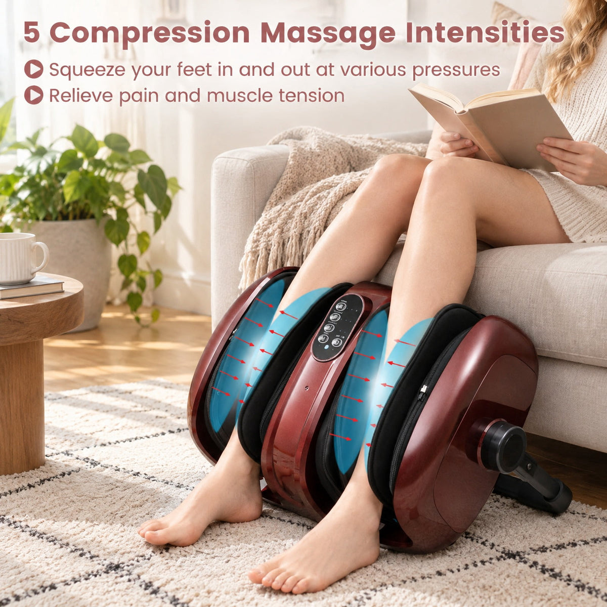 Airfind Foot and Calf Massager with Heat for Blood Circulation Pain Relief, ABS Frame, 23 x 18 x 9 Footprint, Red