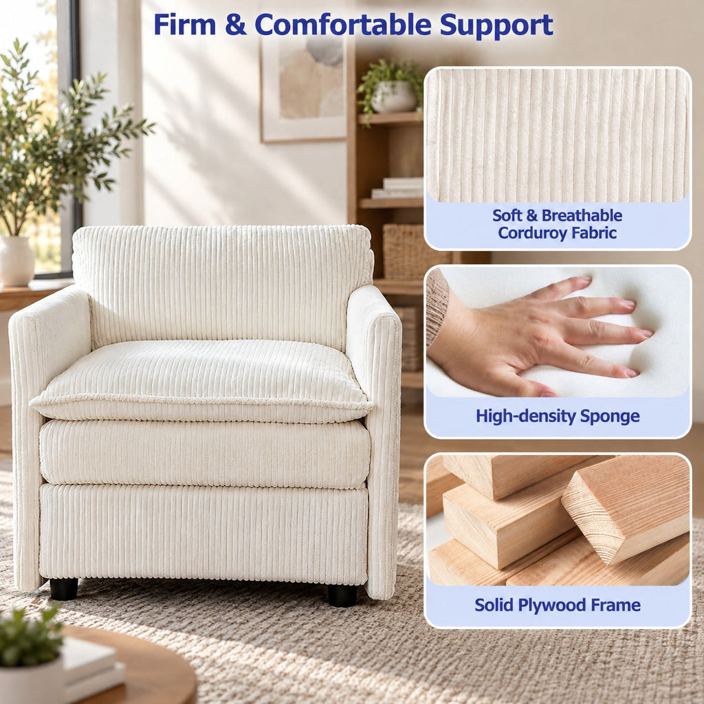 Airfind Oversized Accent Chair with Ottoman with Soft Corduroy Cushions, 400 Lbs Capacity, Corduroy with Corduroy Sponge Ply Wood Plastic, Unspecified