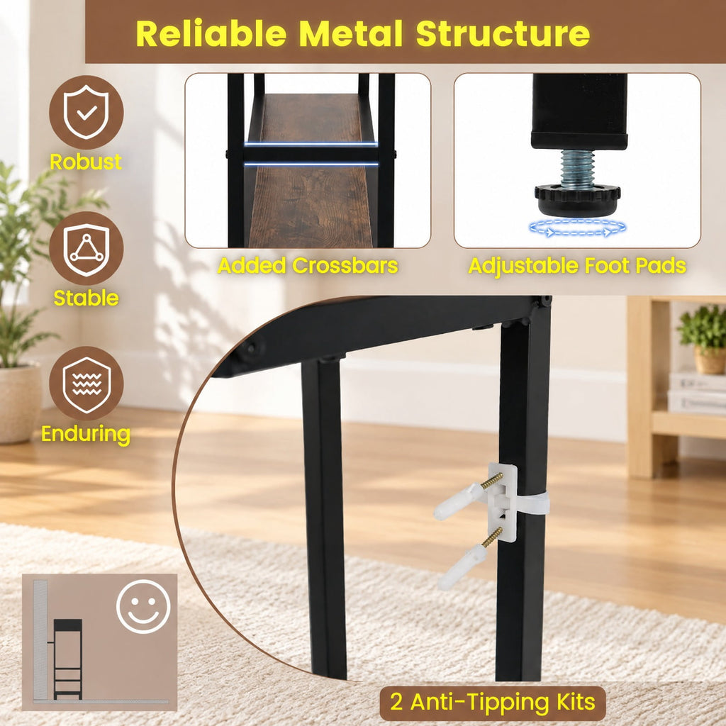 AIRFIND Console Table with Charging Station and RGB LED Lights, 40 inch Narrow Sofa Table with Open Storage and Metal Frame, Rustic Brown