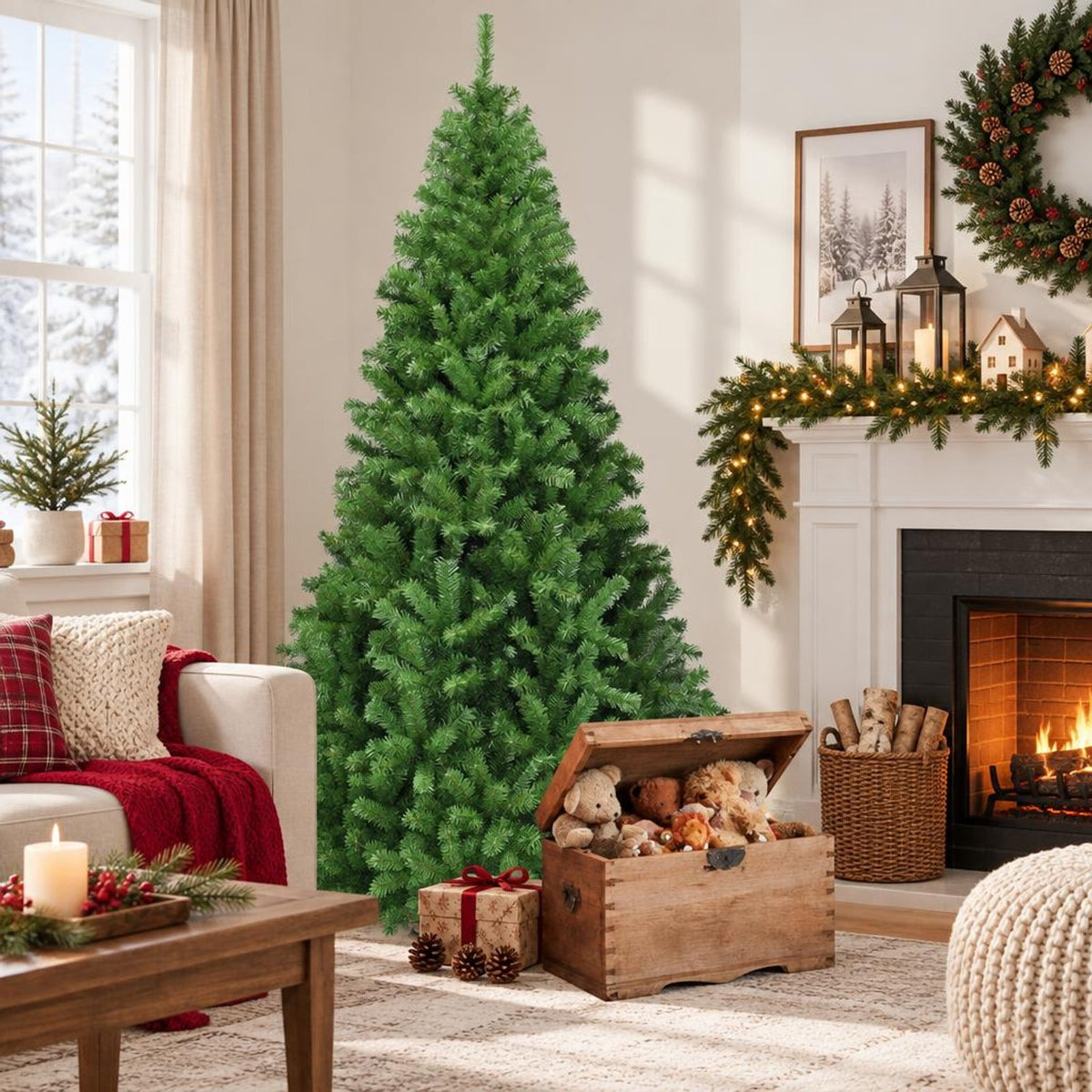 Airfind PVC Artificial Christmas Tree Premium Hinged-7.5 ft, PVC iron Frame, 3.8ft x 6ft Footprint, Green