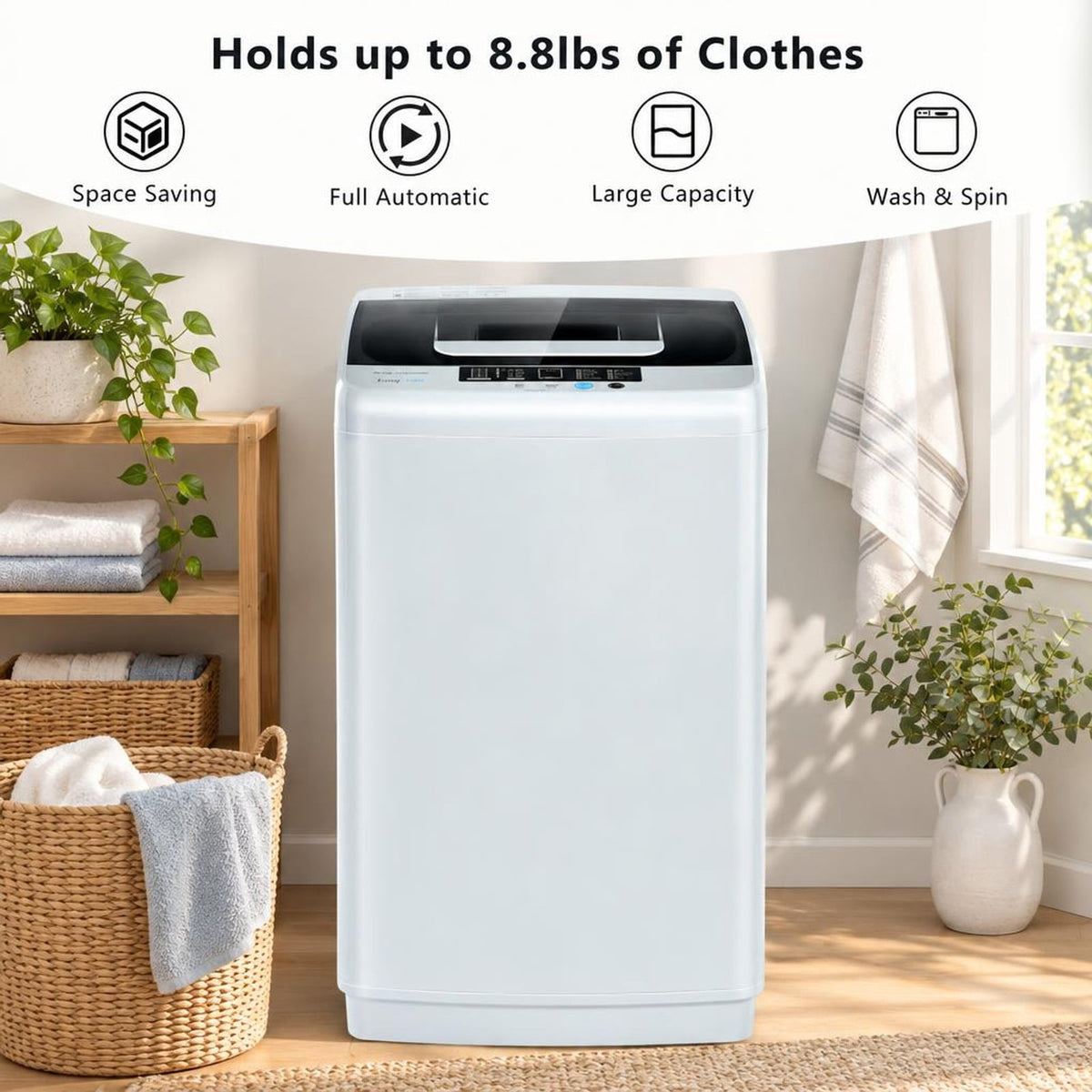Airfind 8.8 lbs Portable Full-Automatic Laundry Washing Machine with Drain Pump, PP Stainless Steel Frame, 18 Footprint, Grey
