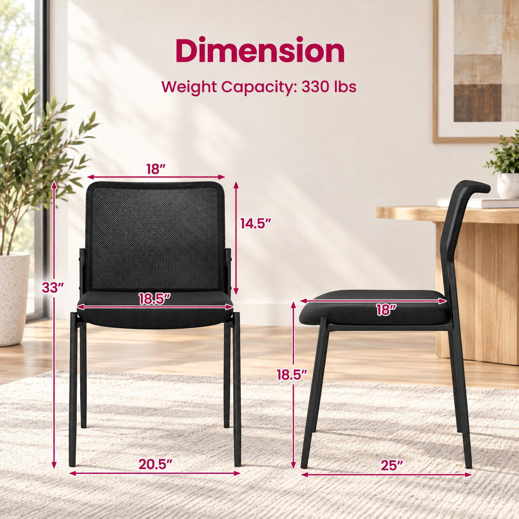 Airfind Waiting Room Chair Set of 2 with Ergonomic Mesh Backrest and Padded Seat, Mesh Fabric Sponge Metal Frame, 25 Inch x 20.5 Inch x 33 Inch Footprint, Black