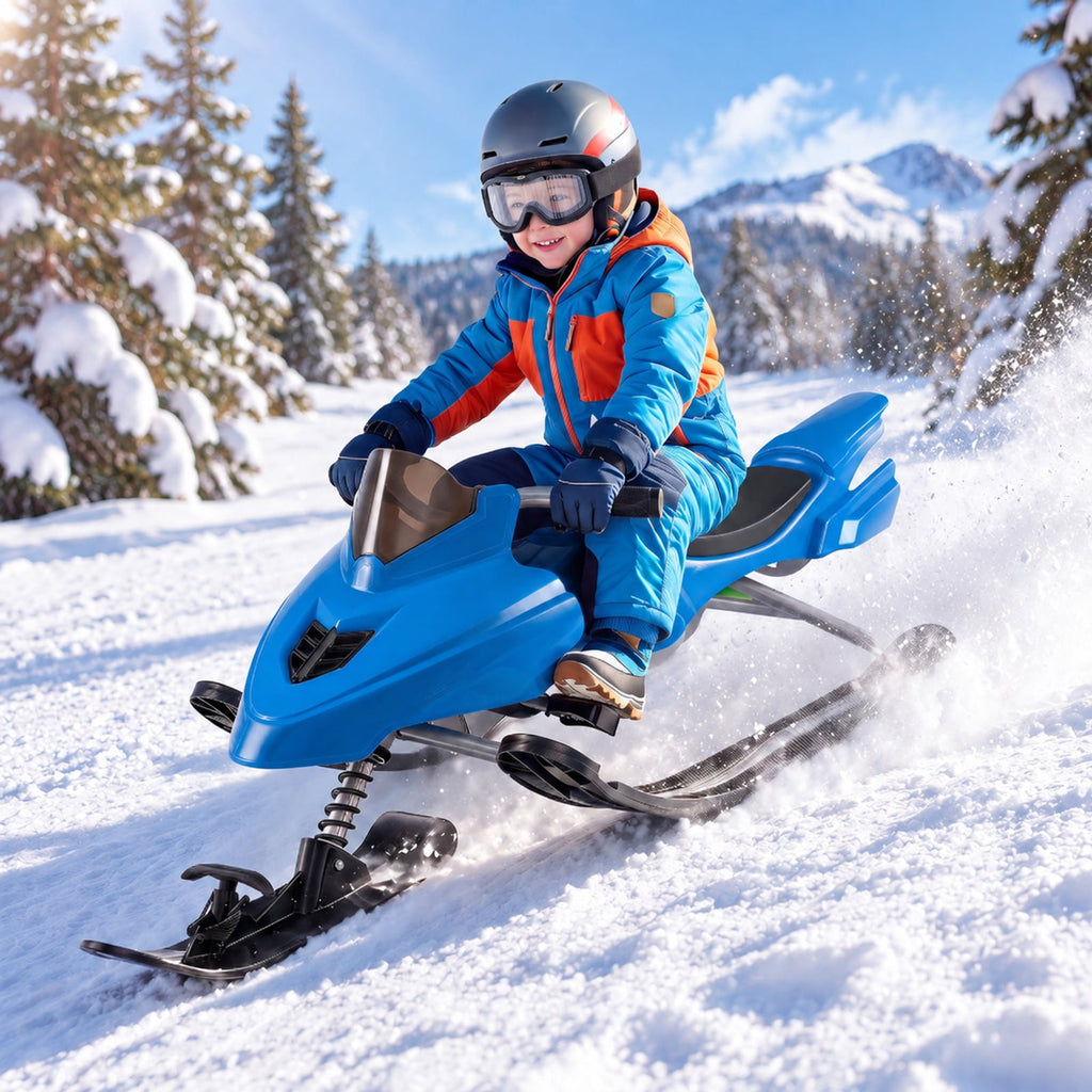Airfind Kids Snow Racer Sled with Brakes and Tow Ropes and Steering Handle for Winter, 90 lbs Capacity, PP Metal Frame, for 6-12 Years Old, Blue