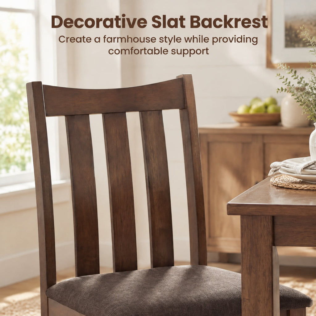 Airfind Dining Chairs, Rubber Wood, Side Chairs Set of 4 with Slat Back, 330 lbs Capacity, Rubber Wood Linen Fabric Sponge Frame, Brown