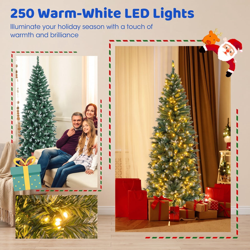 Airfind 6 Feet Pre-Lit Artificial Christmas Tree with 618 Snowy Branch Tips, PVC Metal Tree Height 150 cm Tree Width 48 cm Frame, Blue+Green