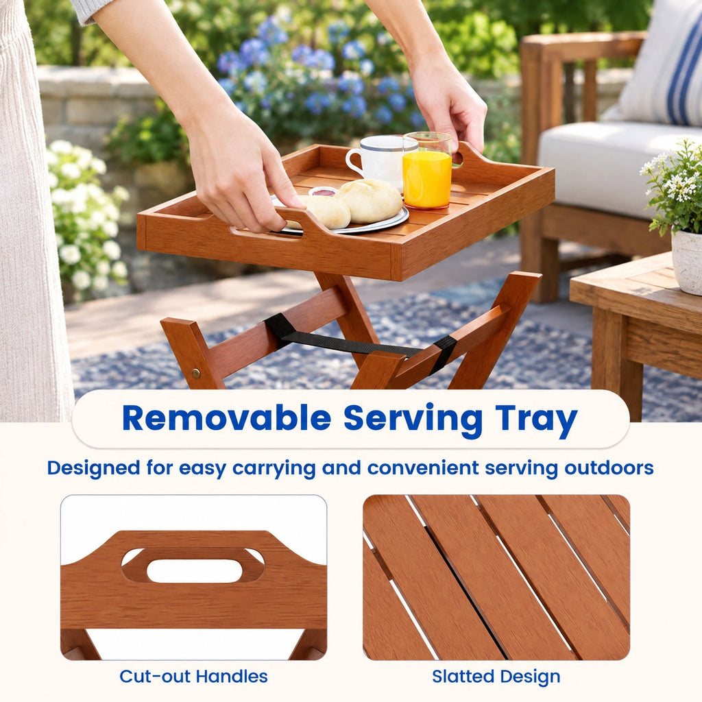 Airfind Outdoor Wood Tray Table Portable Side End Table with Folding Frame, 55 lbs Capacity, Wood Polyester Frame, 16 x 21 x 27 Footprint, Wood