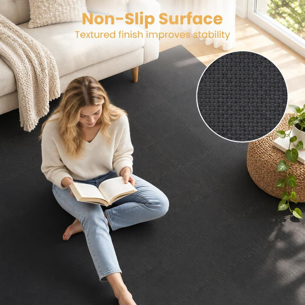Airfind 54 Pack EVA Foam Floor Tiles with Non-Slip Borders for Home Gym, EVA Foam Frame, 107 x 72 x 0.4 Footprint, Black
