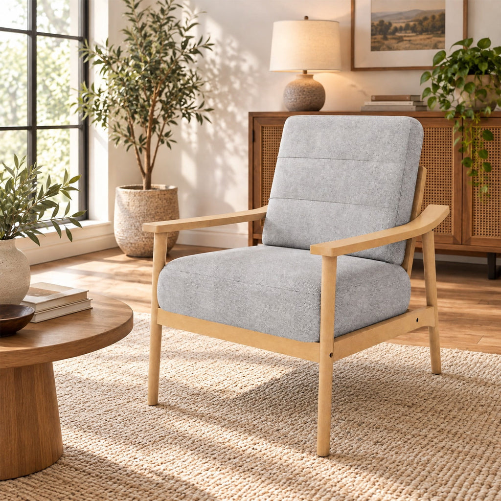 Airfind Modern Accent Chair with Rubber Wood Armrests and Legs for Living Room, 440 lbs Capacity, Natural