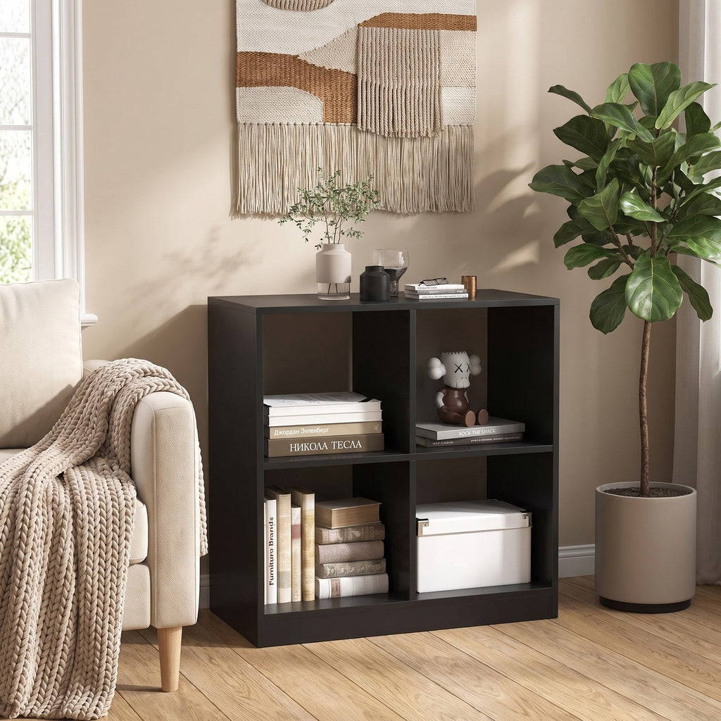 Airfind 4-Cube Kids Bookcase with Open Shelves, 60 lbs Capacity, Engineered wood Frame, 29 Inch x 13 Inch x 29 Inch Footprint, Black