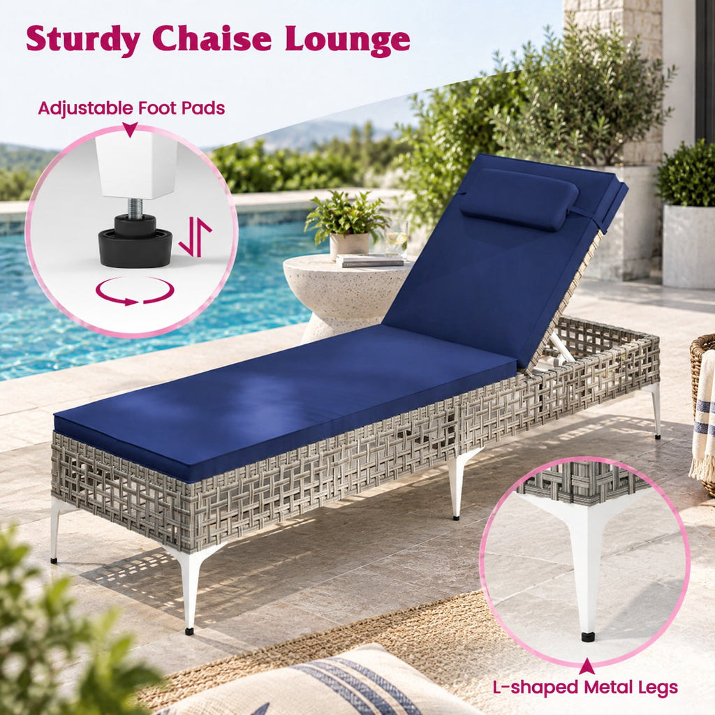 Airfind Patio Chaise Lounge Chair with 6-Level Adjustable Backrest and Headrest for Poolside, 400 lbs Capacity, 76.5 x 21.5 x 12.5 Footprint