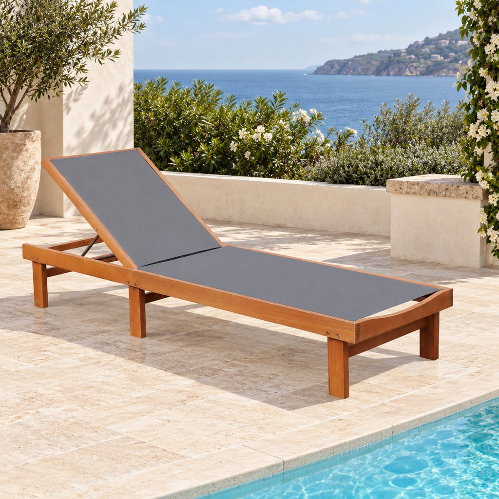 Airfind 5-Postion Backrest Adjustable Outdoor Wood Chaise Lounge Chair-2, 400 lbs Capacity, Fabric eucalyptus wood steel Frame, Wood
