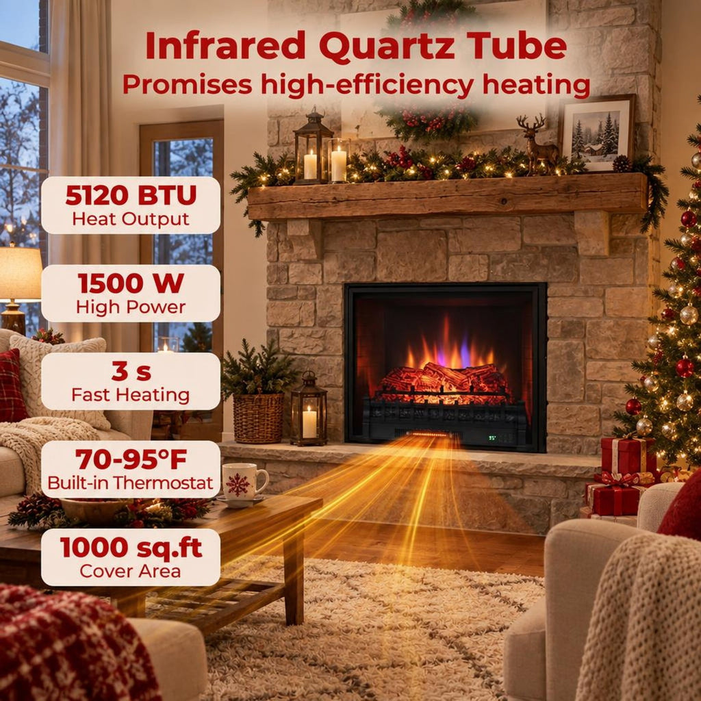 Airfind 26 Inch WiFi Infrared Quartz Electric Fireplace Insert Logs Heater with Realistic Pinewood Logs, Cold-rolled Steel ABS Resin Frame, Black