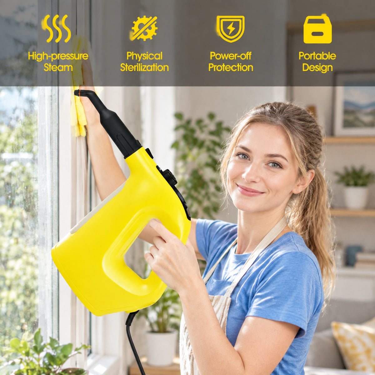 Airfind 1400W Handheld Steam Cleaner with 14-Piece Accessory Kit and Child Lock, PP Frame, 13 x 5 x 9.5 Footprint, Yellow