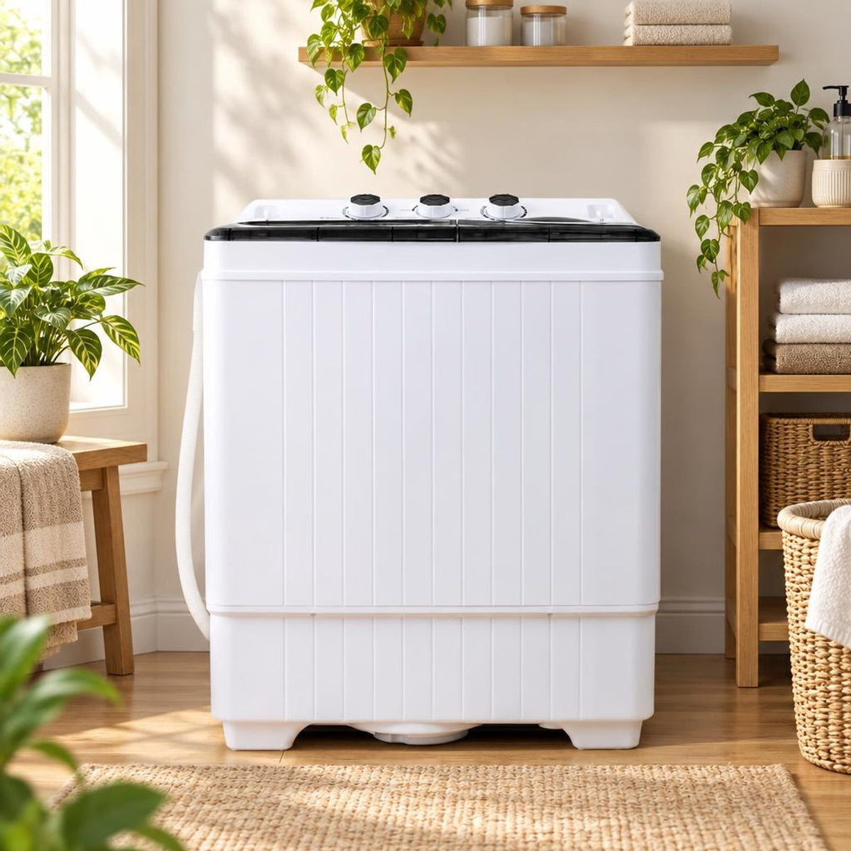 Airfind 26 lbs Semi-Automatic Twin Tub Washing Machine with Drain Pump, PP ABS Rated Frame, 27.5 x 16 x 32 Footprint, Black