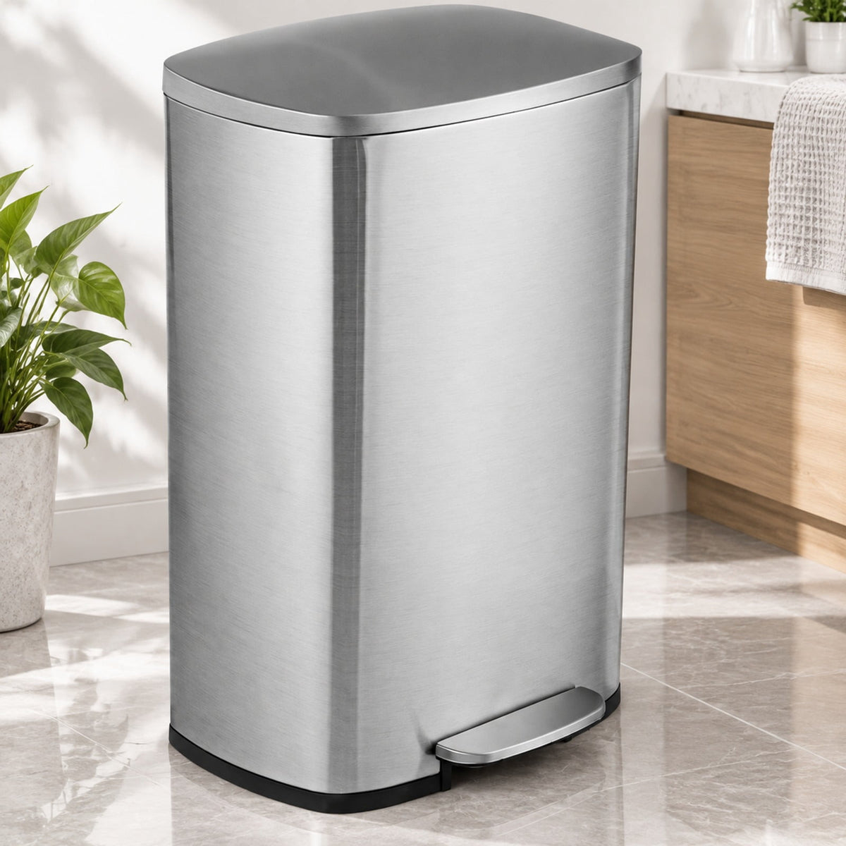 Airfind 13.2 Gallon Stainless Steel Trash Garbage Can with Bucket, PP steel stainless Frame, 17in x 12in x 26in (L x W x H) The Footprint, Silver Main