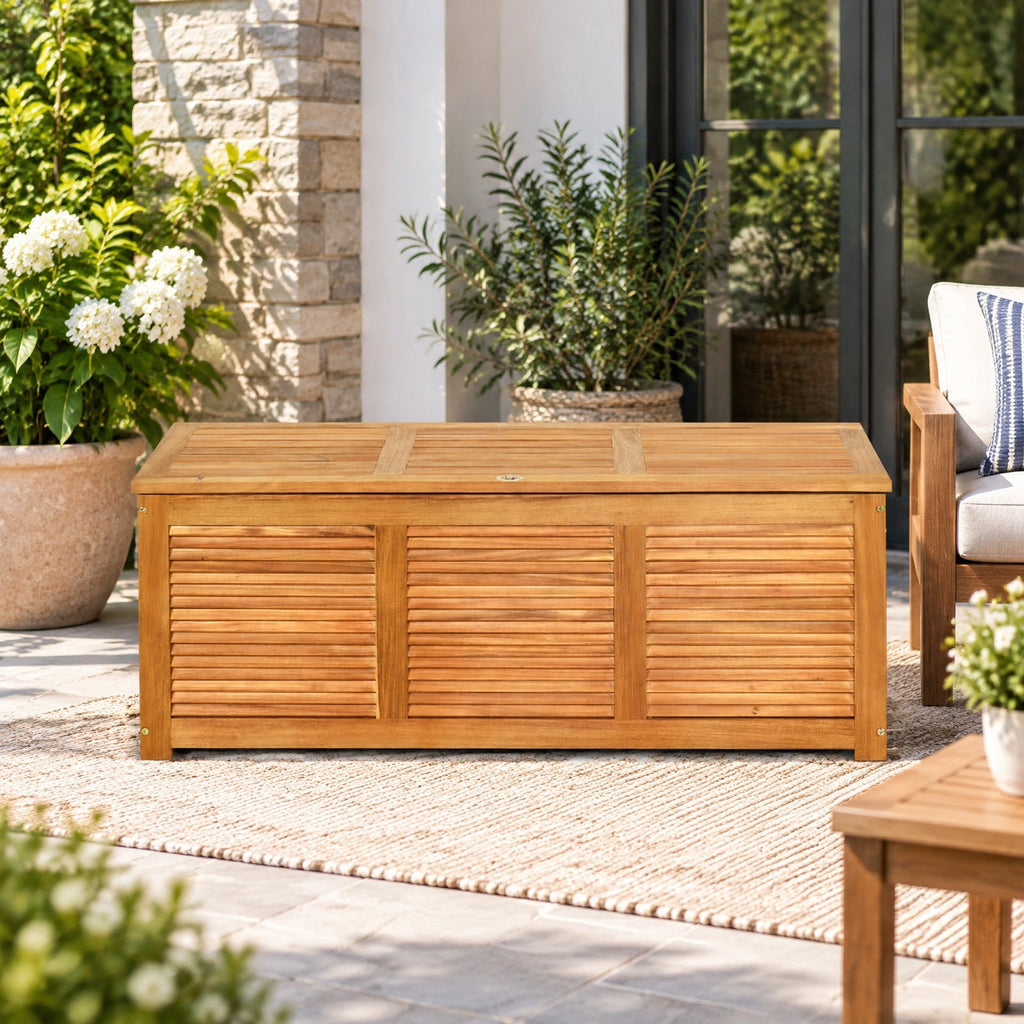 Airfind 46 Gallon Acacia Wood Storage Bench Box for Patio Garden Deck, 355 lbs Capacity, Acacia Wood Frame, 45 Inch x 18 Inch x 18 Inch Footprint, Wood