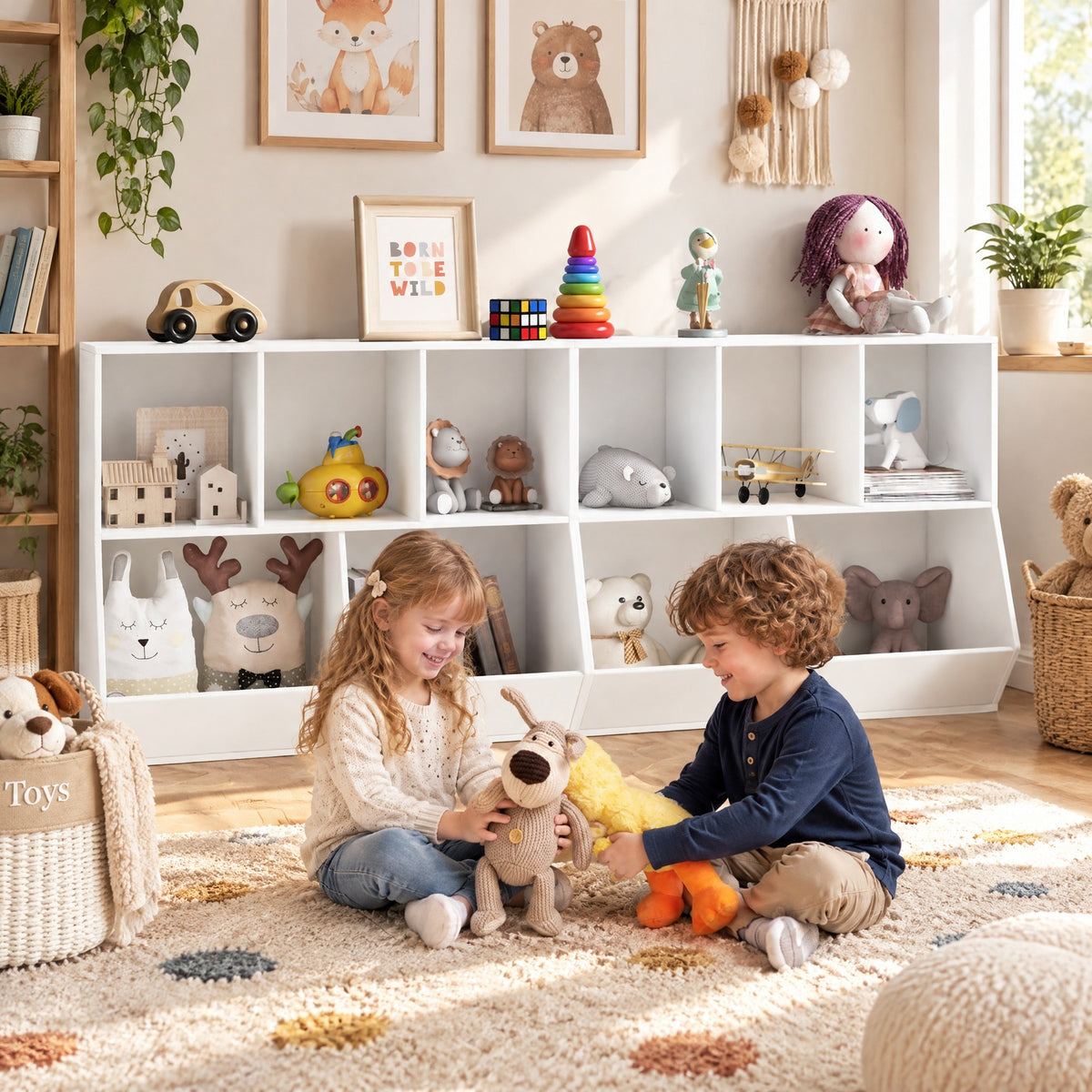 Airfind 5-Cube Wooden Kids Toy Storage Organizer with Anti-Tipping Kits, 110 lbs Capacity, MDF Engineered Wood Frame, 35.5 Inch x 16 Inch x 30 Inch Footprint