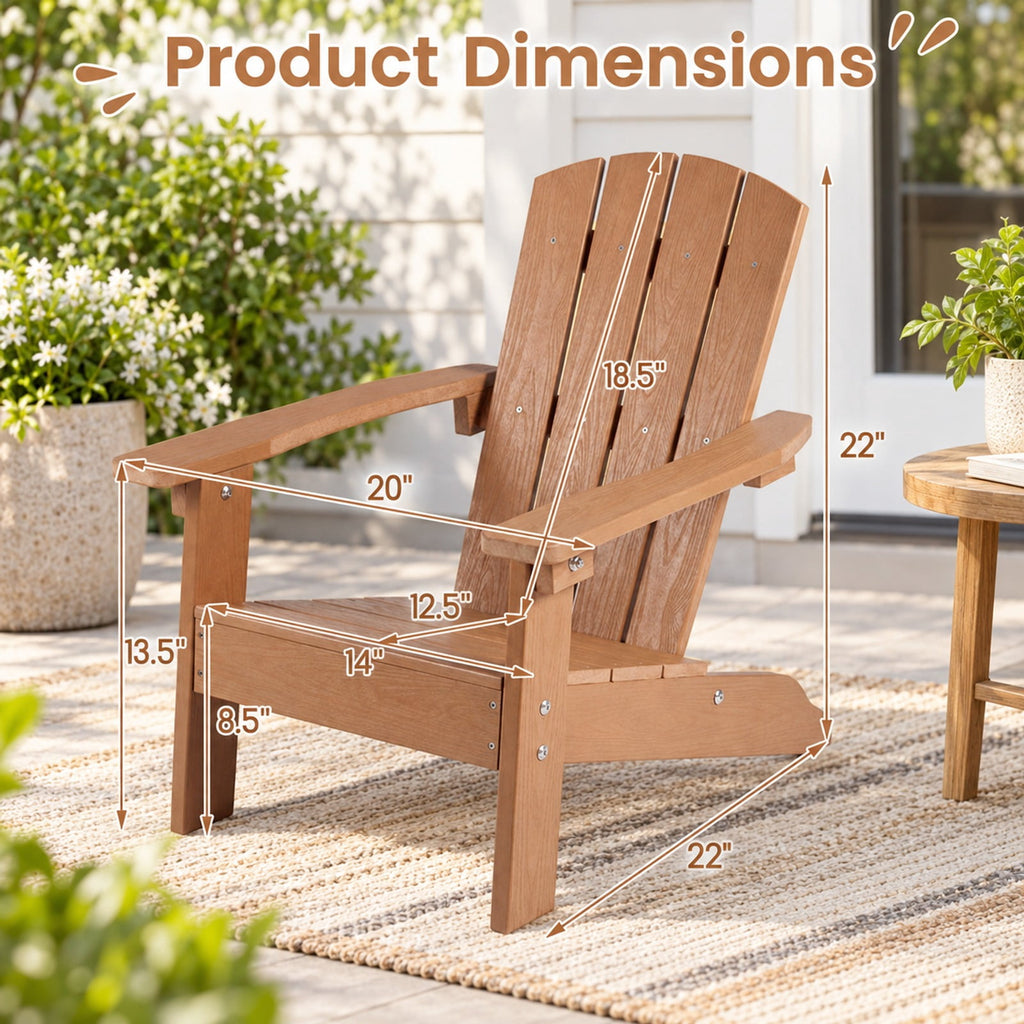 Airfind All-Weather HDPE Kids Adirondack Chair with with High Backrest and Armrests, 165 lbs Capacity, Wood-like HIPS Frame, Natural