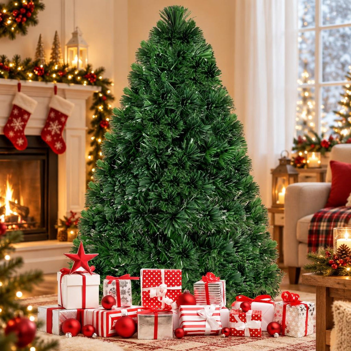 Airfind 3ft / 4ft / 5ft / 6ft Fiber Optic Artificial PVC Christmas Tree-4 ft, PVC Plastic Fiber Optic 3 Ft Frame, 1.7ft x 3ft Footprint, Green