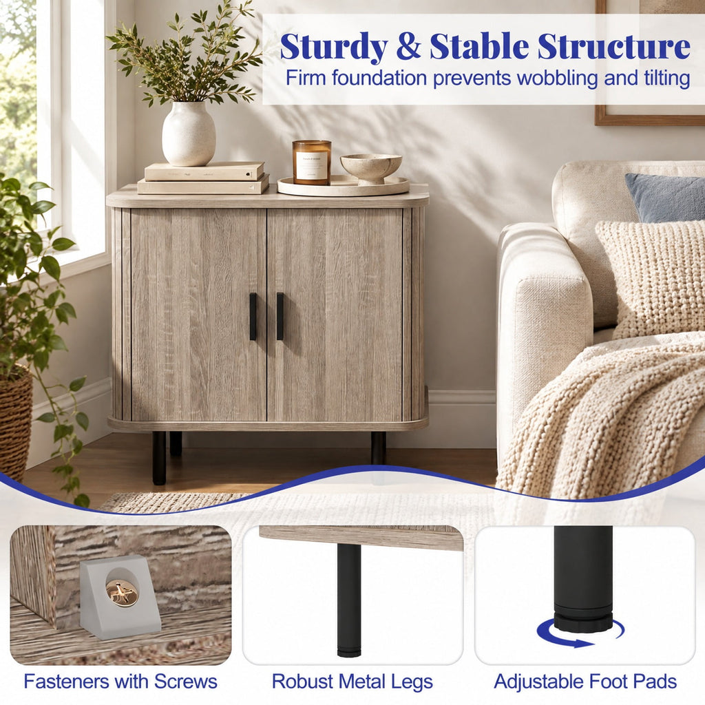 Airfind End Table Modern Mid Century Nightstand with Sliding Tambour Doors and Storage Shelf, 88 lbs Capacity, Engineered Wood MDF Metal Frame