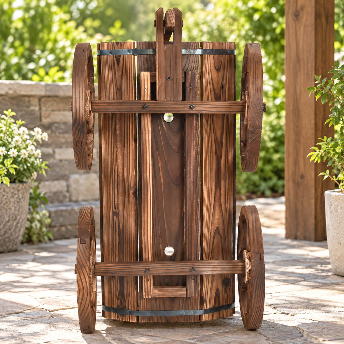 Airfind Wood Wagon Planter Pot Stand with Wheels, Fir wood Frame, 47.2 Inch x 17.0 Inch x 21.0 Inch Footprint, Wood