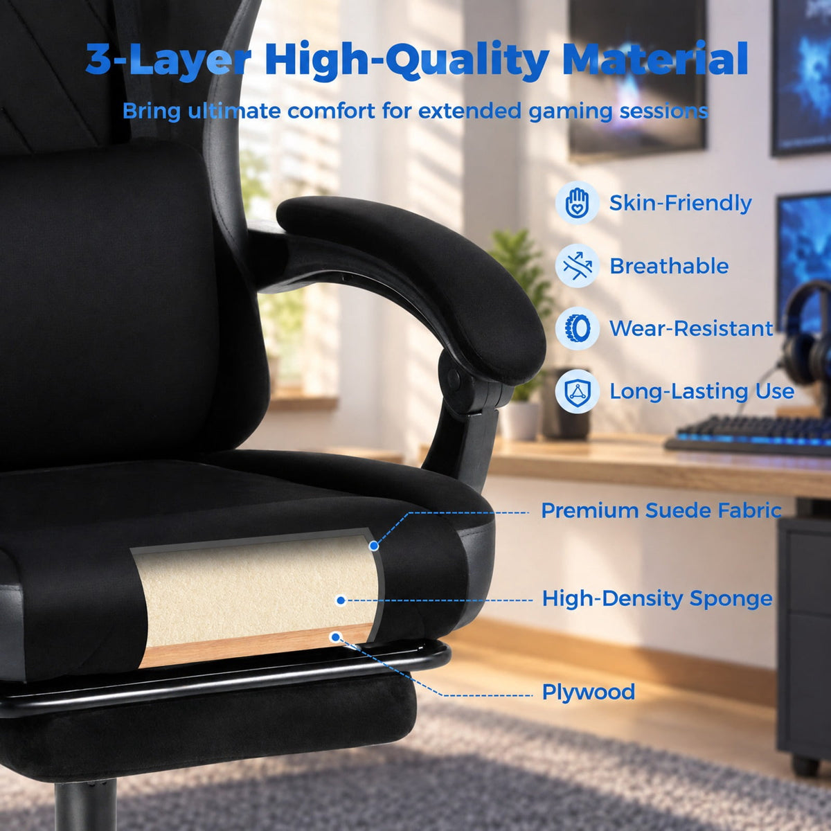 Airfind Gaming Chair Height Adjustable Computer Chair with Headrest Lumbar Support Linkage Armrests, 330 lbs Capacity, Black
