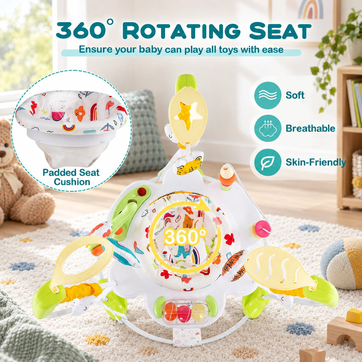Airfind Baby Activity Center Height Adjustable Baby Bouncing Saucer with Interactive Toys, 26 lbs Capacity, Metal Frame, for 6+ months, Yellow