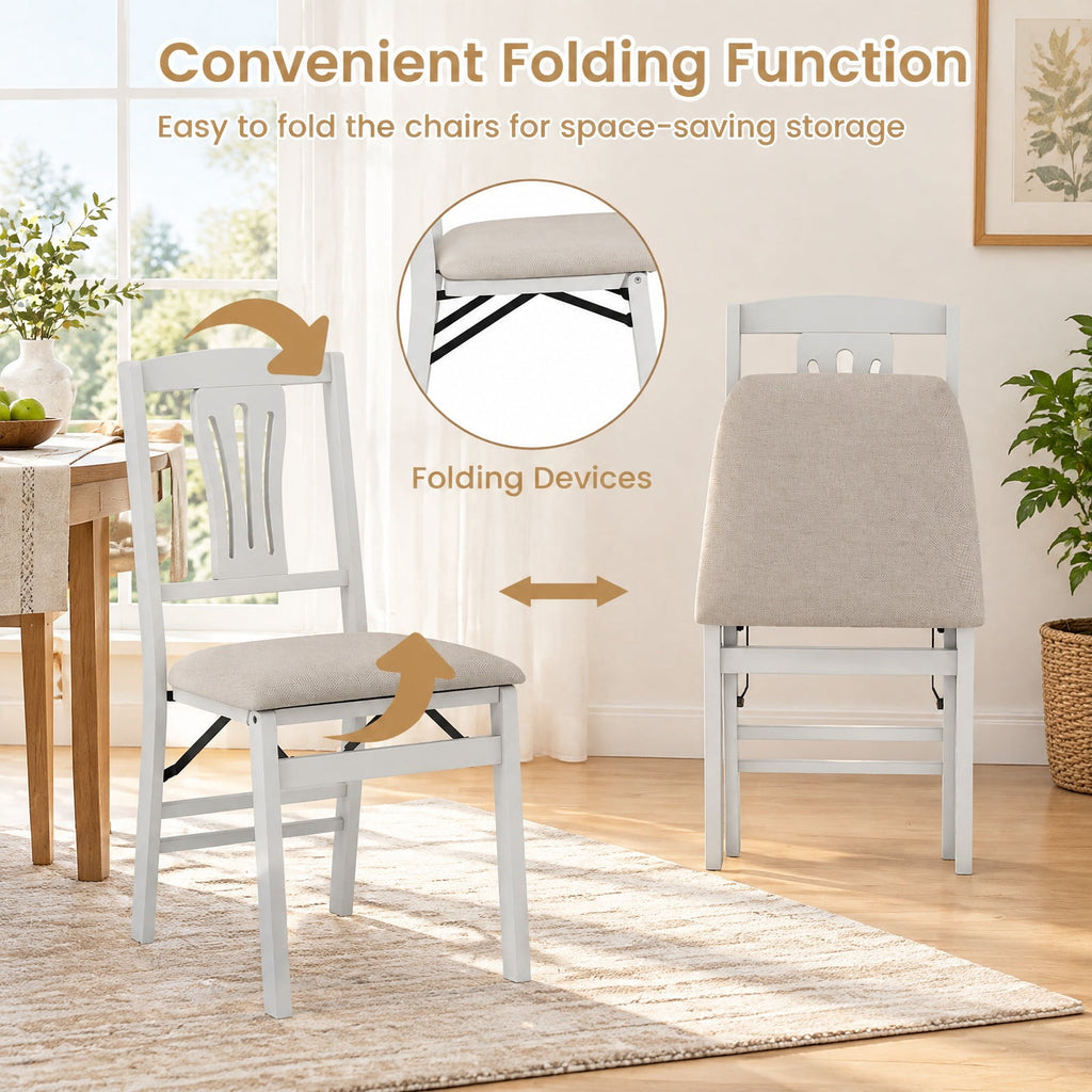Airfind Folding Kitchen Chairs Set of 2 Upholstered Dining Chairs with Comfy Padded Seats, 375 lbs Capacity, 21 x 17 x 34.5 Footprint, White