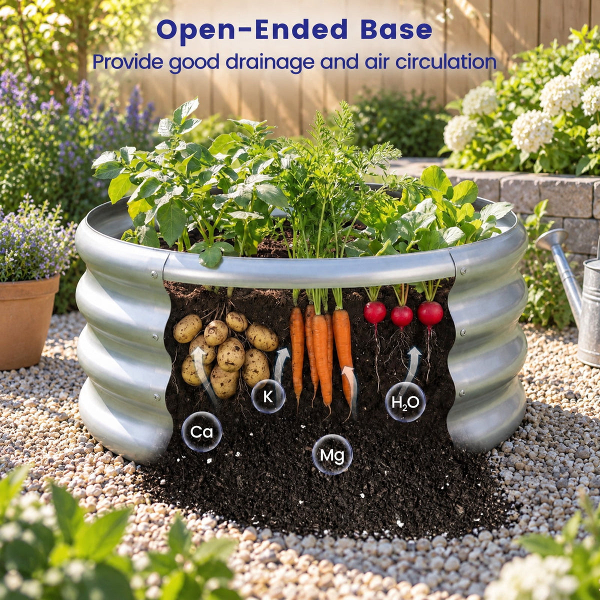Airfind Round Galvanized Raised Garden Bed with Open-Ended Base, Galvanized Metal S Frame, 24 x 24 x 11.5 Footprint, Sliver