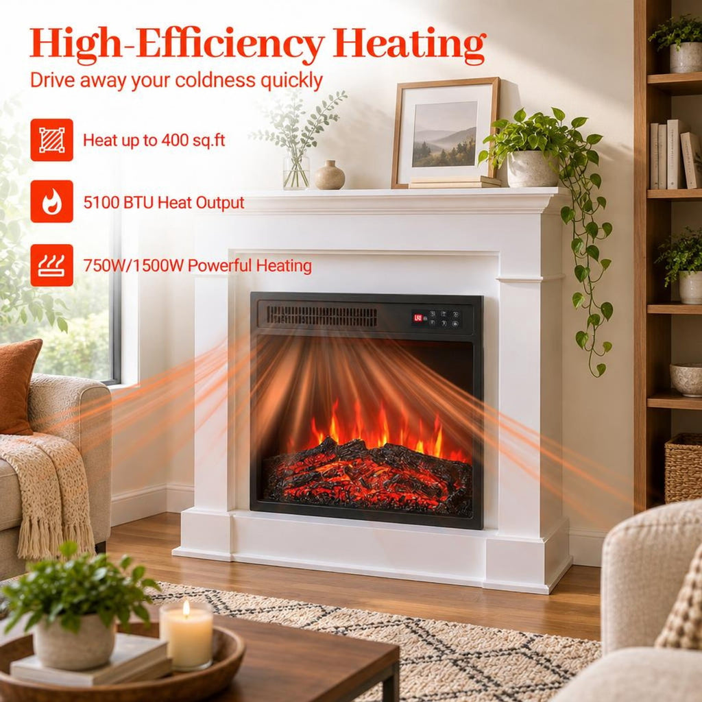 Airfind 18 Inch Electric Fireplace Insert featuring Remote Control and 7 Realistic Flame Colors, Metal ABS Tempered Glass Frame, Black