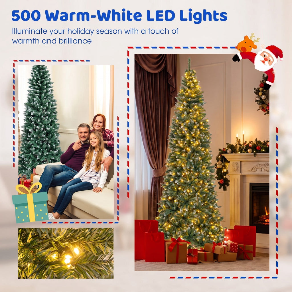 Airfind 9 FT Pre-Lit Artificial Christmas Tree with 1298 Snowy Branch Tips, PVC Metal Tree Height 270 cm Tree Width 88 cm Frame, Blue+Green