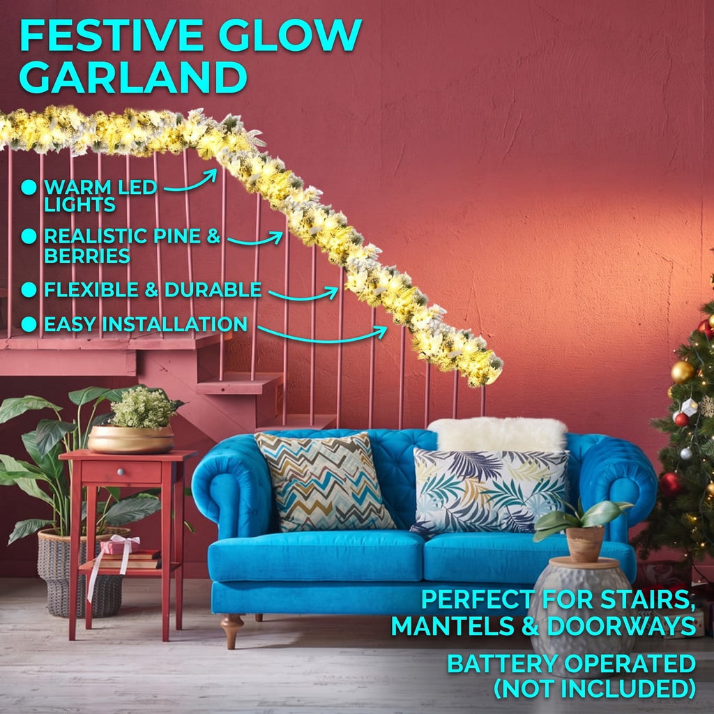 Airfind 9 Feet Pre-Lit Artificial Christmas Garland with 50 LED Lights, New PVC new PE Frame, 9 ft Footprint, White