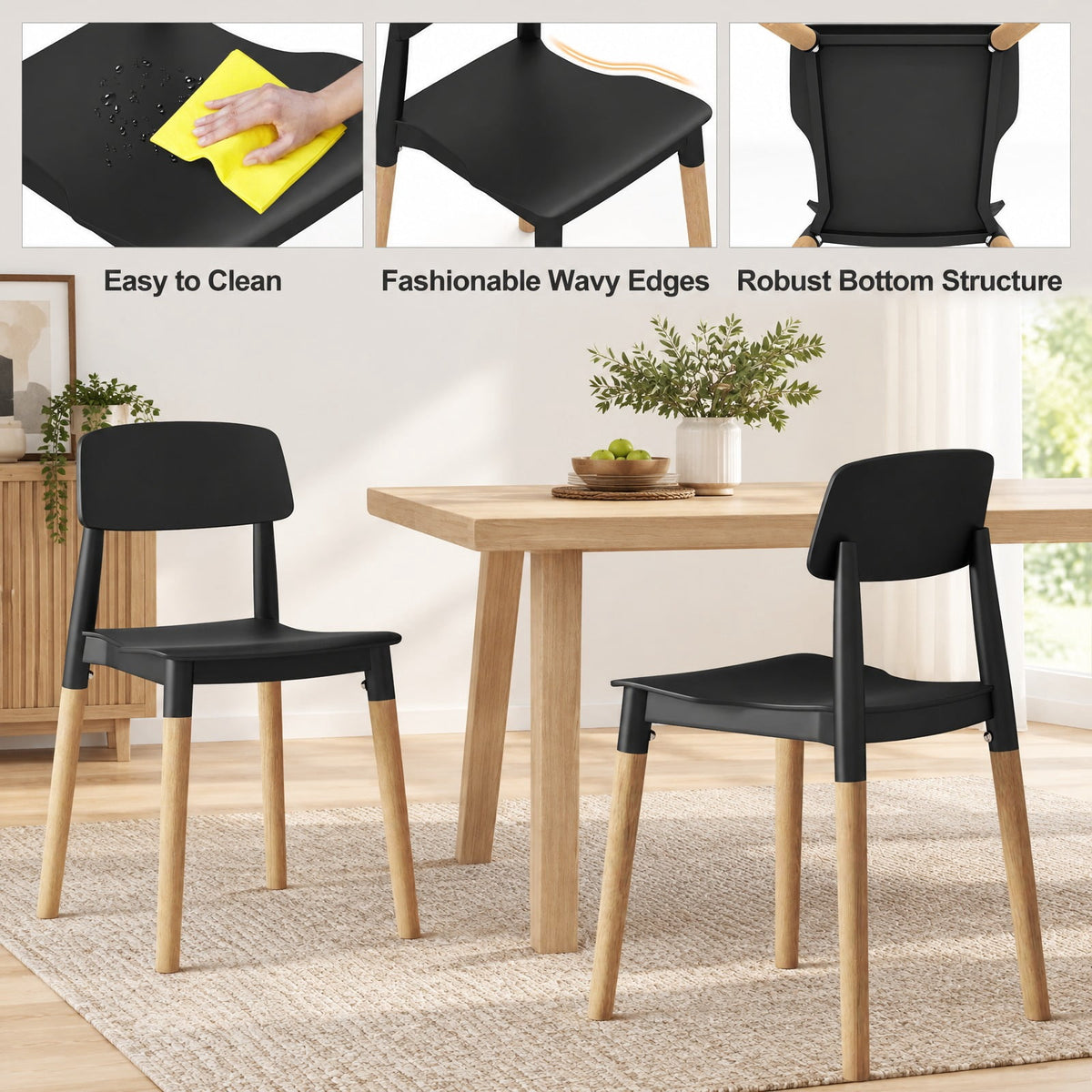 Airfind Modern Dining Side Chairs Set of 4 with Ergonomic Backrest for Dining Room, 330 lbs Capacity, PP Beech Frame, 19.5 x 17 x 30 Footprint