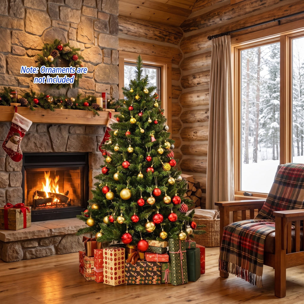 Airfind 5/6/7 Feet Artificial Christmas Tree Hinged Xmas Tree with 7 Lighting Modes-5 Feet, Green, Diameter of Stand 18in/18in/22in