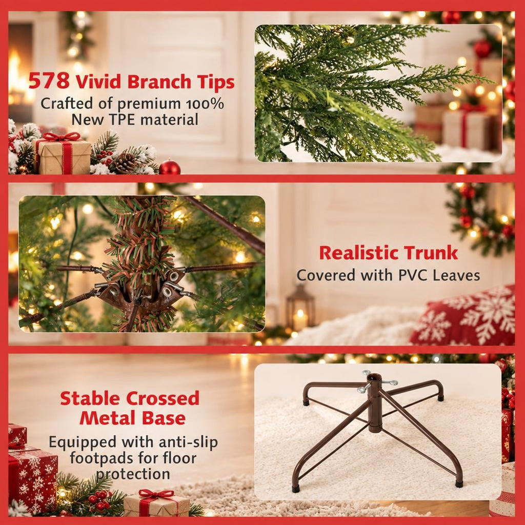 Airfind 6.5 Feet Artificial Christmas Tree with Branch Tips and Colorful LED Lights, Green, a light controller for convenient operation