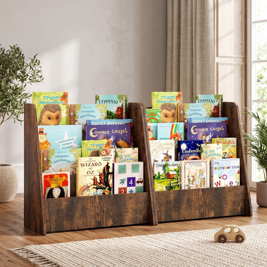 Airfind 4-Tier Kids Bookshelf with Deep Compartments for Bedroom, 22.5 x 10.5 x 23 inch Footprint, Brown