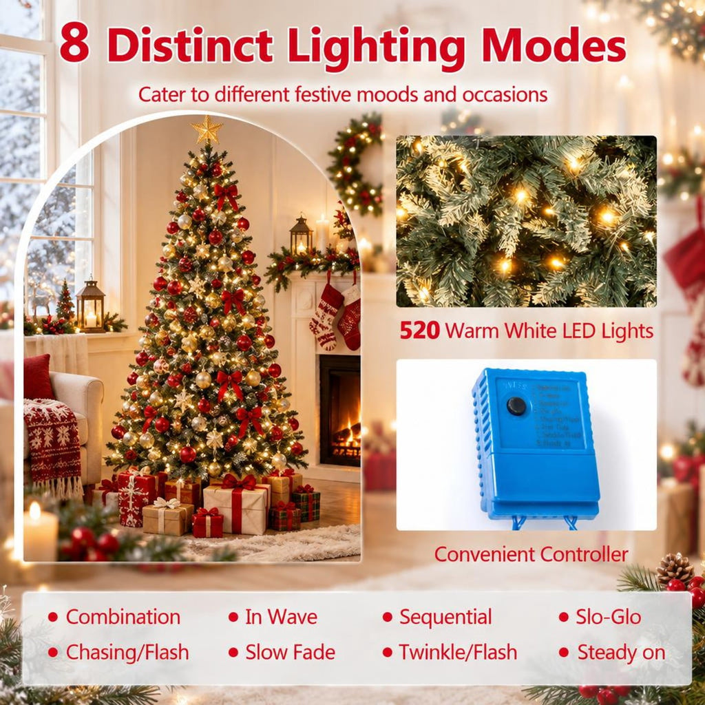 Airfind 6/7/8/9 FT Artificial Christmas Tree with 767 Snowy Branch Tips-9 FT, PVC Metal Frame, 3.1 x 6 ft Footprint, Blue