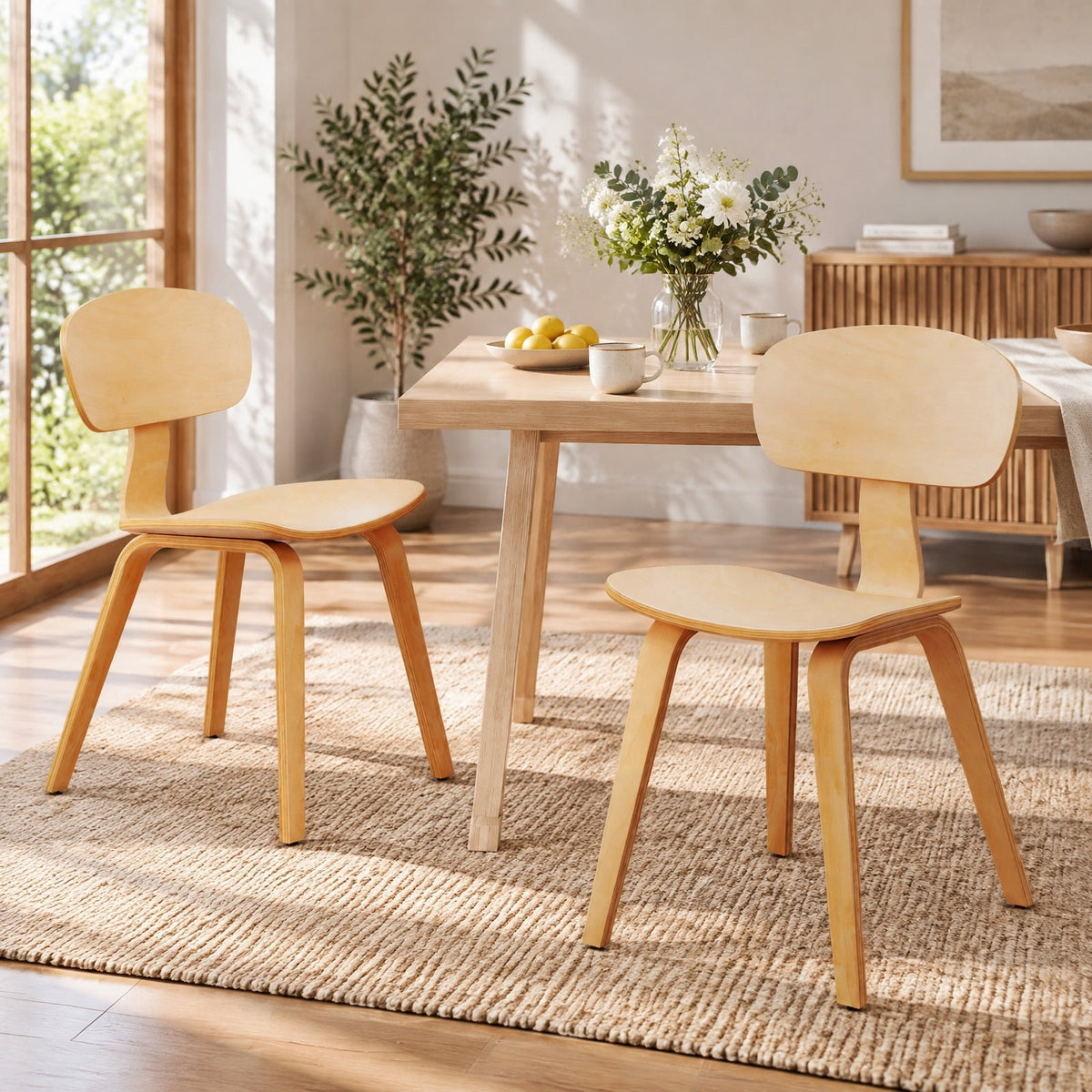 Airfind Modern Dining Chair Set of 4 with Wide Seat, 330 lbs Capacity, Bentwood Rubber Wood Frame, 17 x 20.5 x 31.5 Footprint, Natural