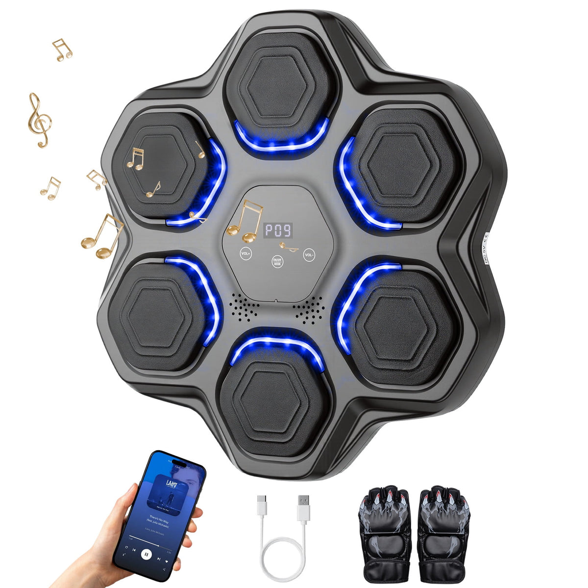 Airfind Smart Music Boxing Machine Target Trainer with Bluetooth Interactive Reflex Punch Pad for Home Gym and Kids Training 9 Speed Modes, Black