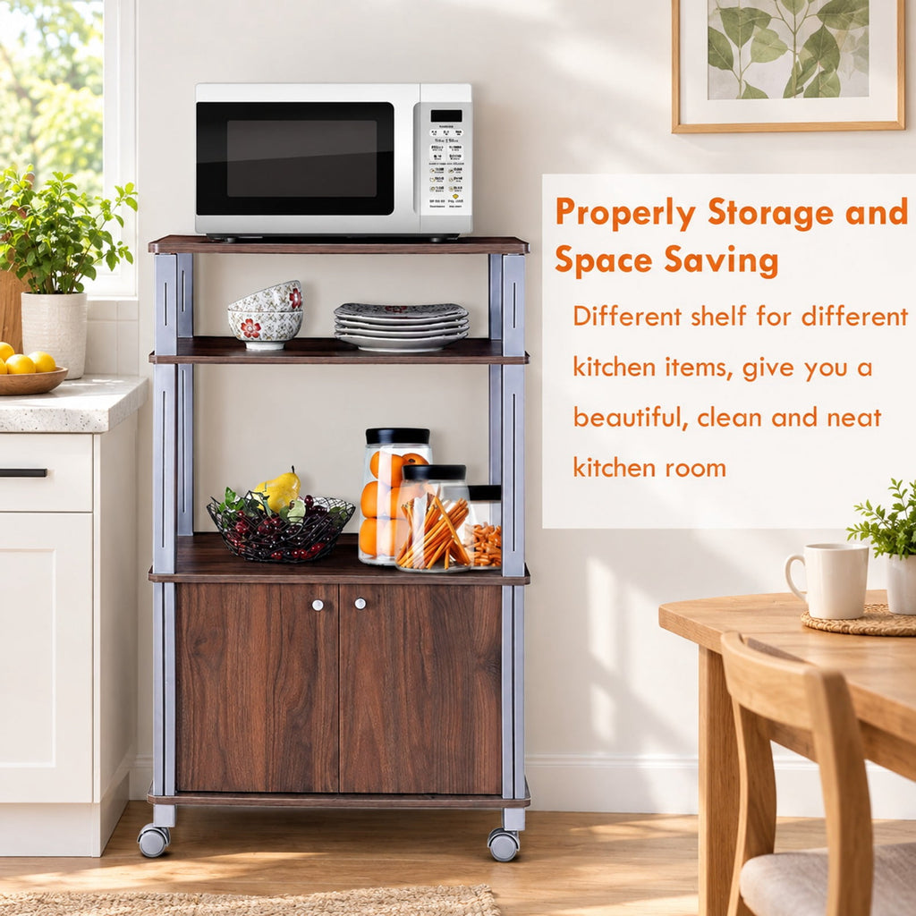Airfind Microwave Rack Stand Rolling Storage Cart, P2 MDF Frame, 23.5 x 15.5 x 38.5 Footprint, Walnut