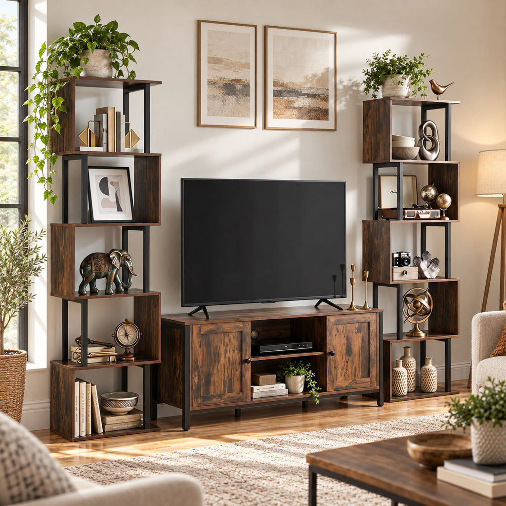 Airfind 5-Tier S-Shaped Bookshelf w/ Open Cubes Anti-toppling Kits for Living Room, 22 lbs Capacity, Engineered Wood Frame, Brown